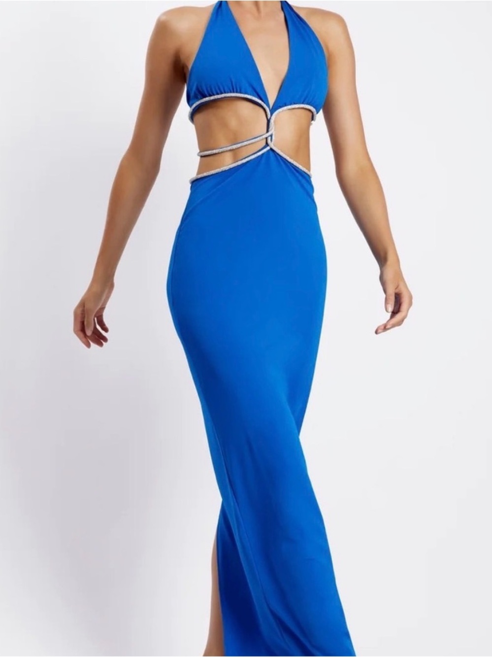 NWT Meshki Electric Blue Cutout Halter Maxi Dress